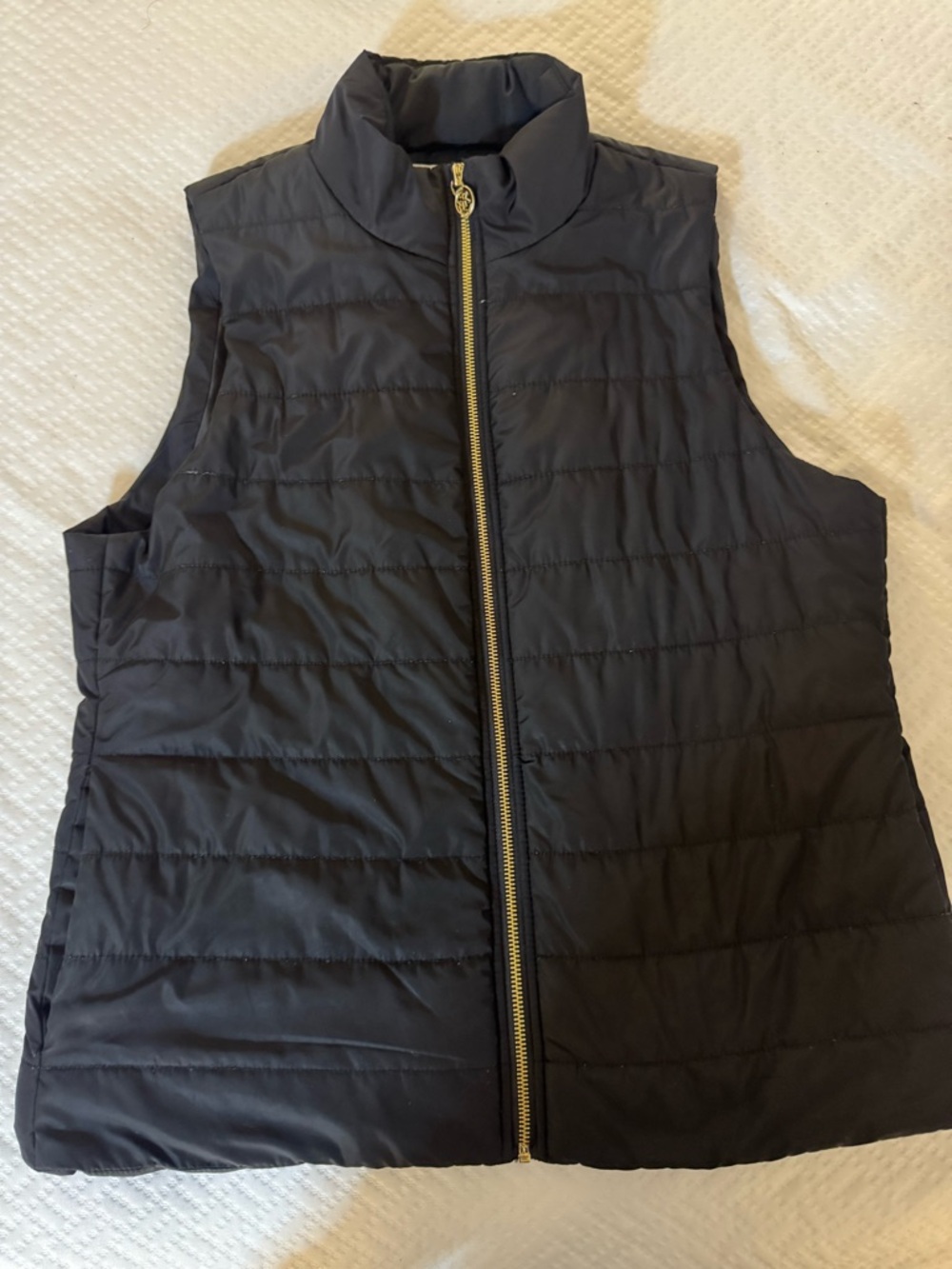 Black Quilted Puffer Vest with Gold Zipper